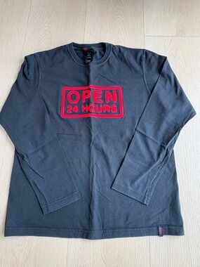 Men's Black Long-Sleeve 'OPEN 24 HOURS' Graphic Shirt